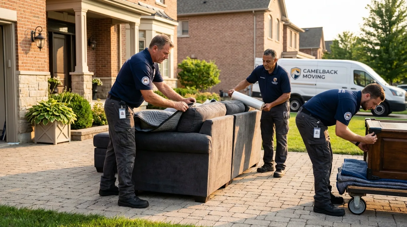 Large estate moving crew wrapping furniture in Bryan, TX