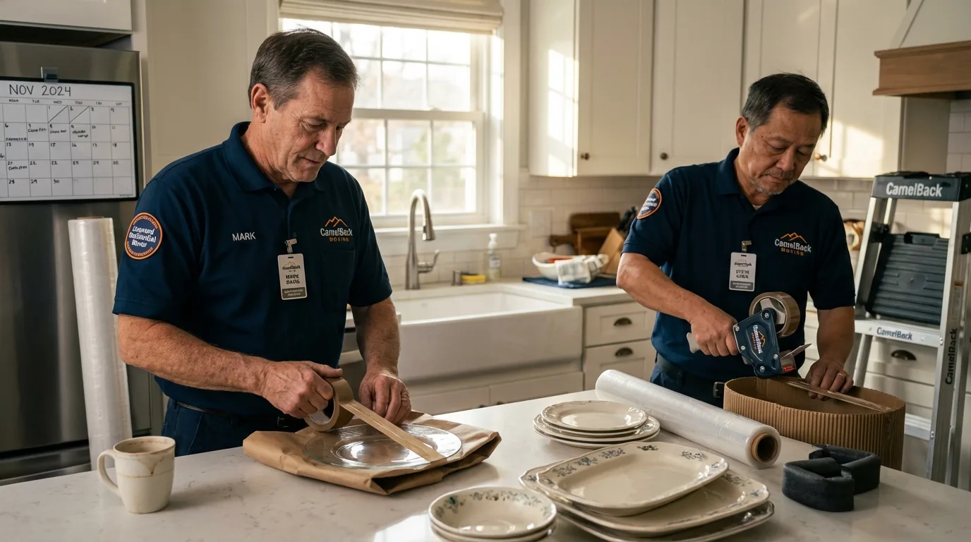 Professional crew packing kitchen dishware in Bryan, TX